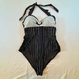 Disney Black and White Striped One Piece Swimsuit